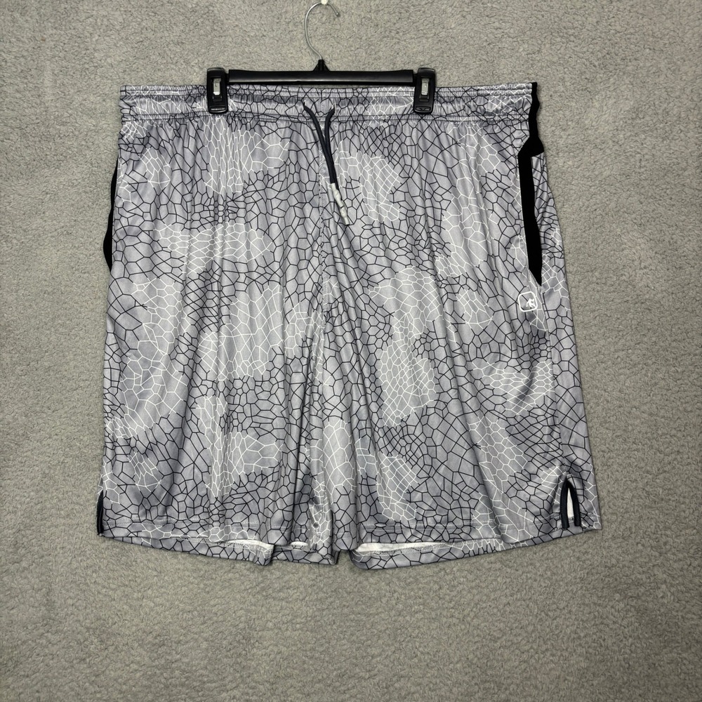 AND1 Mens Grey Black Geometric Web Basketball Shorts 3XL ANM232SH06